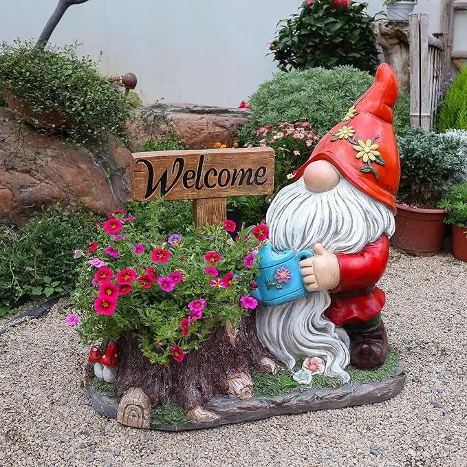 Garden Gnome Statues Large Planter - Outdoor Gnome Statues with Planter Pot Yard Welcome Decorations Outdoor Gnomes Planter Clearance Sculptures Decor for Lawn Ornament 25 inch, Red Hat by GreenHaven Gardens