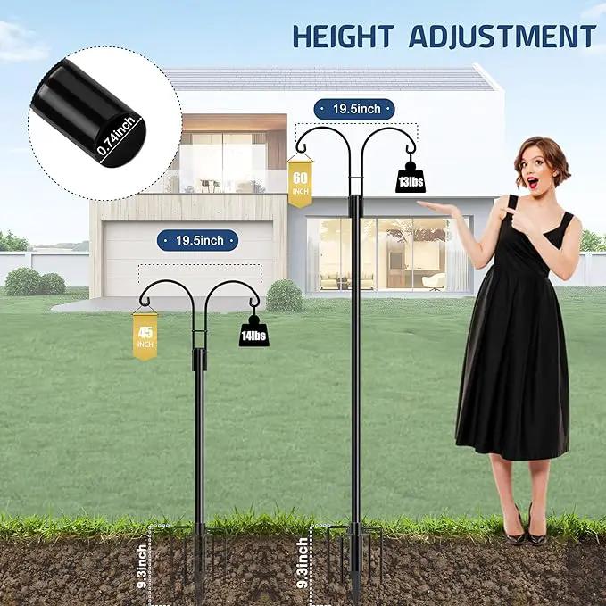 Ottsuls Bird Feeder Pole, 2 Pack 60 INCH Double Shepherds Hooks for Outdoor, Garden Pole with 5 Base Prongs Heavy Duty Planter Hooks for Hanging Plant Baskets, Lantern, Hummingbird Feeder by GreenHaven Gardens