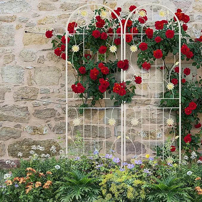 LZRS 2 Pack 71x20in Rustic Iron Arch Decoration Garden Trellis with Black Metal Coating – Perfect for Supporting Climbing Plants Outdoor, Roses, Vines, Flowers, and Vegetables. by GreenHaven Gardens