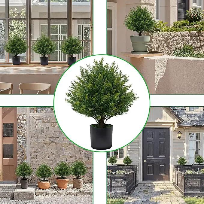 Artificial Topiary Ball Tree 19''T Faux Little Bush Ball Tree UV Resistant Shrub Potted Artificial Plant for Outdoor Indoor Front Porch Garden by GreenHaven Gardens