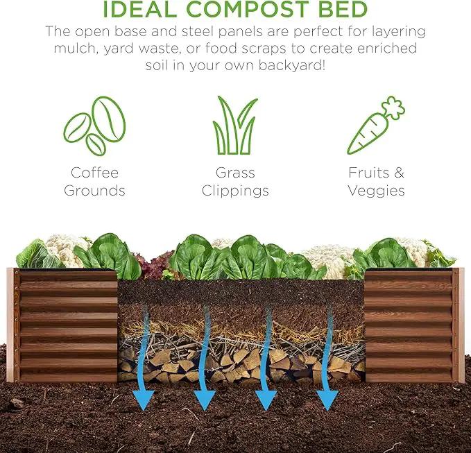 Best Choice Products 8x4x2ft Outdoor Metal Raised Garden Bed, Deep Root Planter Box for Vegetables, Flowers, Herbs, and Succulents w/ 478 Gallon Capacity - Wood Grain by GreenHaven Gardens