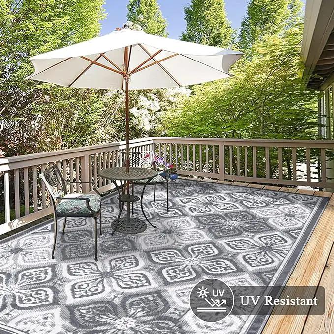 Pauwer Reversible Outdoor Rug, 6'x9', Waterproof, Polypropylene, Clover Grey, Area Rug for Patio, RV, Camping, Picnic, Backyard, Deck, Balcony, Porch by GreenHaven Gardens