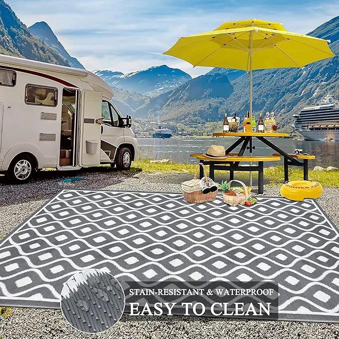 Pauwer Reversible Outdoor Rug, 9'x12', Waterproof, Polypropylene, Moroccan Grey, Area Rug for Patio, RV, Camping, Picnic, Backyard, Deck, Balcony, Porch by GreenHaven Gardens