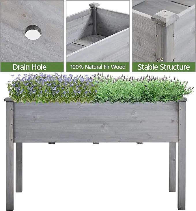 Yaheetech 1pc Raised Garden Bed Outdoor with Legs Horticulture Elevated Wood Planter Boxes w/Stable Rectangle Structure Standing Planter for Vegetables Flowers Herbs Planting,Gray by GreenHaven Gardens