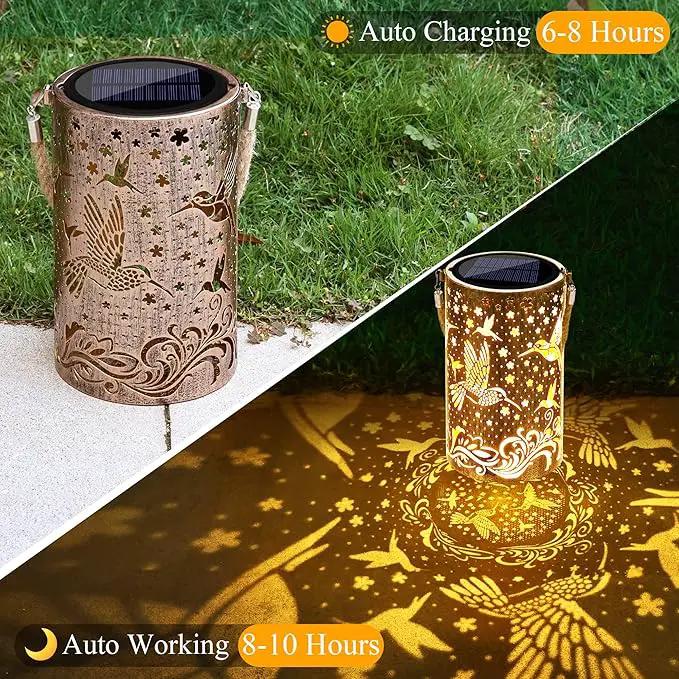 Toodour Solar Lantern Outdoor, Hummingbird Gifts for Women Mom Grandma Hanging Solar Outdoor Lights Waterproof, Hollow Out Retro Metal Hummingbird Lights for Patio, Balcony, Walkway, Yard Decorations by GreenHaven Gardens