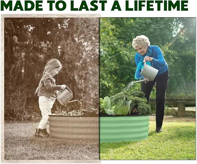 Round Galvanized Raised Garden Bed // 4×4×1 ft (2-Pack) Galvanized Raised Garden Beds Outdoor for Gardening, Vegetables, Flowers // Patented Tool-Free Design Round Planter (Light Green) by GreenHaven Gardens