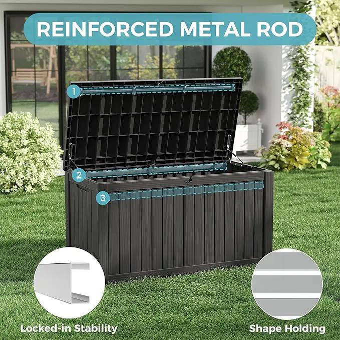 KAMABOKO Outdoor Storage Box, 150 Gallon Large Outdoor Resin Deck Box, Storage Waterproof Boxes Lockable Lid for Garden Tools, Pool Supplies, Patio Furniture and Cushions, Black by GreenHaven Gardens