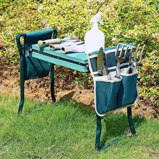 Ohuhu Garden Kneeler and Seat, Heavy Duty Garden Stool with EVA Foam Kneeling Pad, Foldable Gardening Bench with 2 Tool Pouches, 2-in-1 Portable Gardening Supplies, Idea Gifts for Women Men Seniors by GreenHaven Gardens