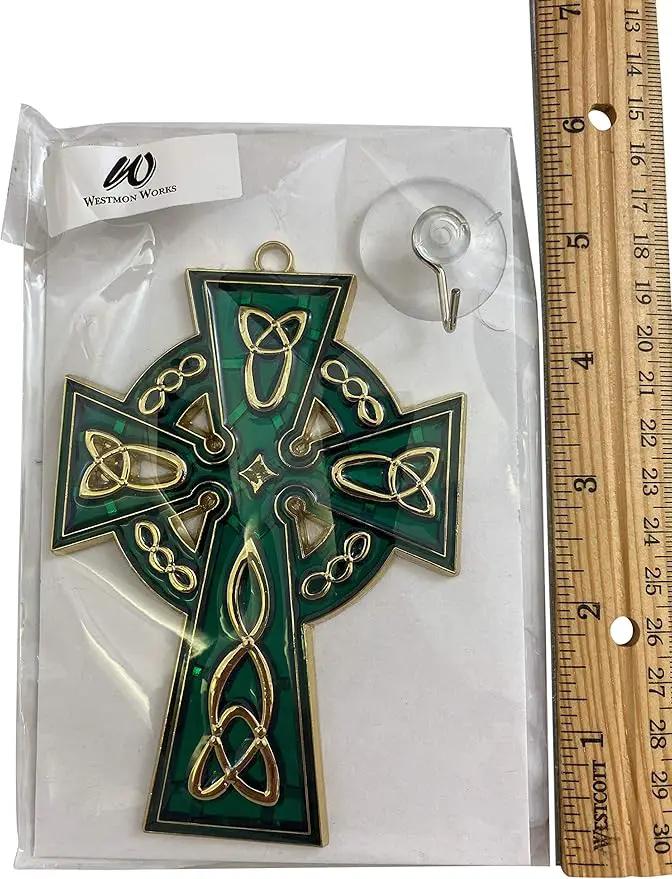 Celtic Cross Suncatcher Irish Sun Catcher Window Decoration with Suction Cup and Hook, 4 1/2 Inches by GreenHaven Gardens