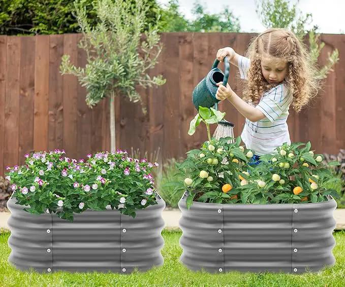 2-Pack 2x1ft Galvanized Raised Garden Bed, Outdoor Planter Bed, Metal Planter Box for Gardening and Planting,Dark Grey by GreenHaven Gardens