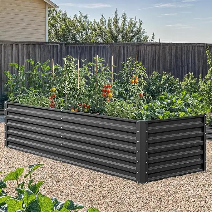 YITAHOME 72x36x24 in Galvanized Raised Garden Bed Kit, Large Metal Planter Box with Gloves & Support Rod, Outdoor Flower Bed for Plants Vegetables, Black by GreenHaven Gardens