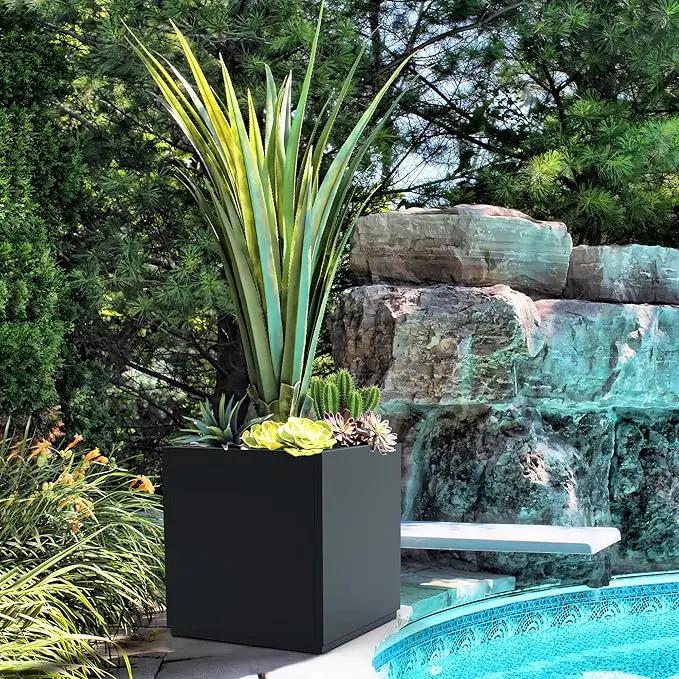 FENCY Large Square Planter 17" L x 17" W x 18" H, Planters for Outdoor Plants, Large Outdoor Planters for Porch Patio, Black Square Planter with Drainage Hole, All-Weather Use Cube Planter by GreenHaven Gardens