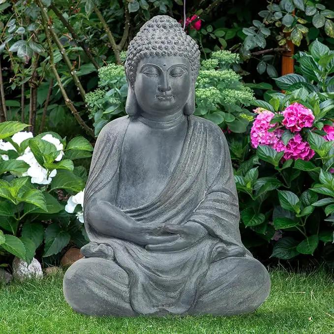 TOETOL Outdoor Buddha Large Statue Meditative Asian Zen Indoor 20” High Medium Yard Decor Magnesium Oxide Stone for Yard Garden Patio Deck Home, Dark Grey by GreenHaven Gardens