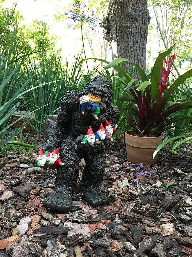 GlitZGlam Large Miniature Bigfoot and Gnomes for Fairy Garden. A Large Gnome Figurine (13 inch High) and Fairy Garden Accessory by GreenHaven Gardens