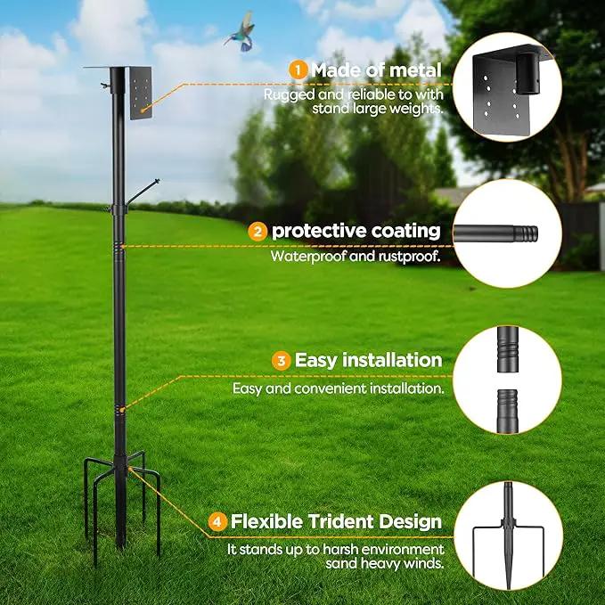 Bird House Pole Kit, Heavy-Duty Adjustable Pole for Outdoors with 5 Prongs Base,Metal Universal Support Pole for Bird Feeders,Solar Pannel,Black by GreenHaven Gardens
