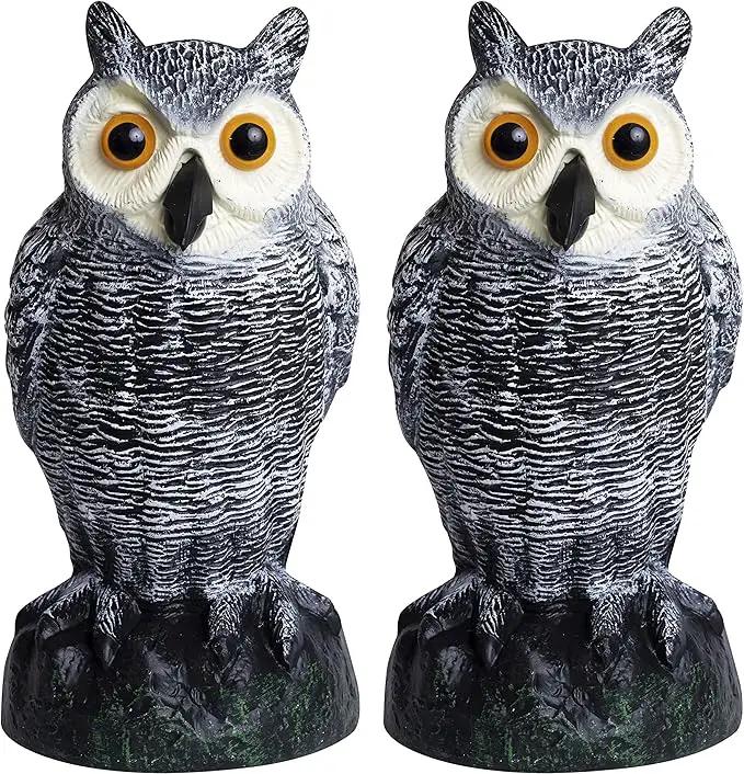 Galashield Owl Decoy to Scare Birds Away | Plastic Owls to Scare Birds Away | Owl Statue for Garden & Outdoors [Set of 2] by GreenHaven Gardens
