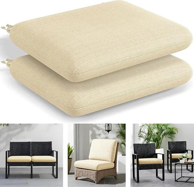 Codi Outdoor Cushions for Patio Furniture 24x24 Inch, Waterproof Chair Seat Cushion with Textured Fabric, Handles & Adjustable Straps, Fade Resistant - Set of 2, Beige by GreenHaven Gardens