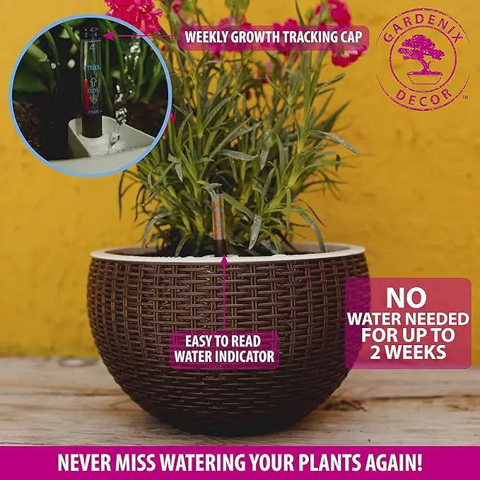 GARDENIX DECOR Self Watering Hanging Planter, 11'' Indoor, Brown, Coco Coir, with Water Level Indicator, Round, 1 Pack by GreenHaven Gardens