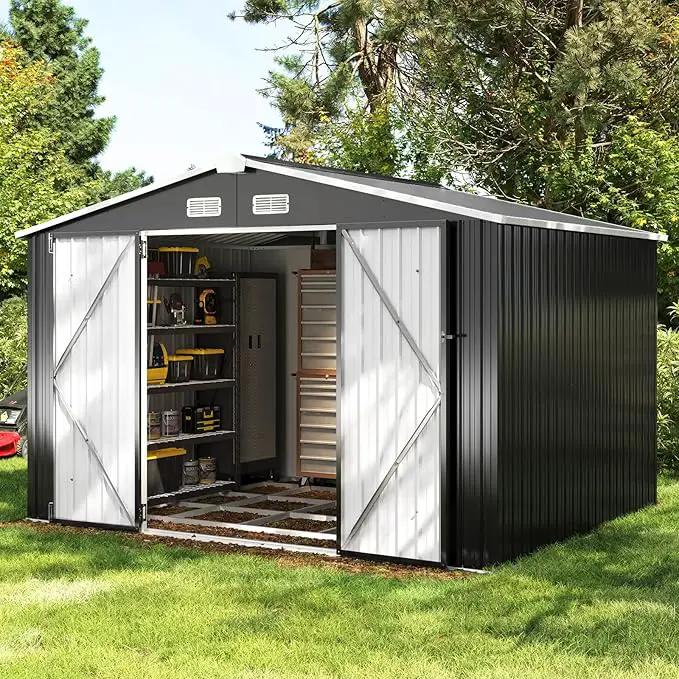 Aoxun 9.4x7.3x6.5 FT Outdoor Storage Shed with Base Outdoor Metal Shed for Tool, Garden, Bike, Placed in Patio, Garden Base Included (Black) by GreenHaven Gardens