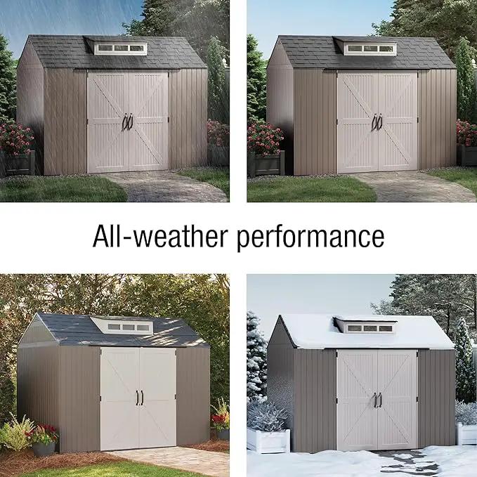 Rubbermaid Extra Large Resin Outdoor Storage Shed With Floor (7 x 10.5 Ft.) Weather Resistant Brown Organization for Home/Lawn Mower/Backyard Equipment/Bike Storage/Pool Supplies by GreenHaven Gardens