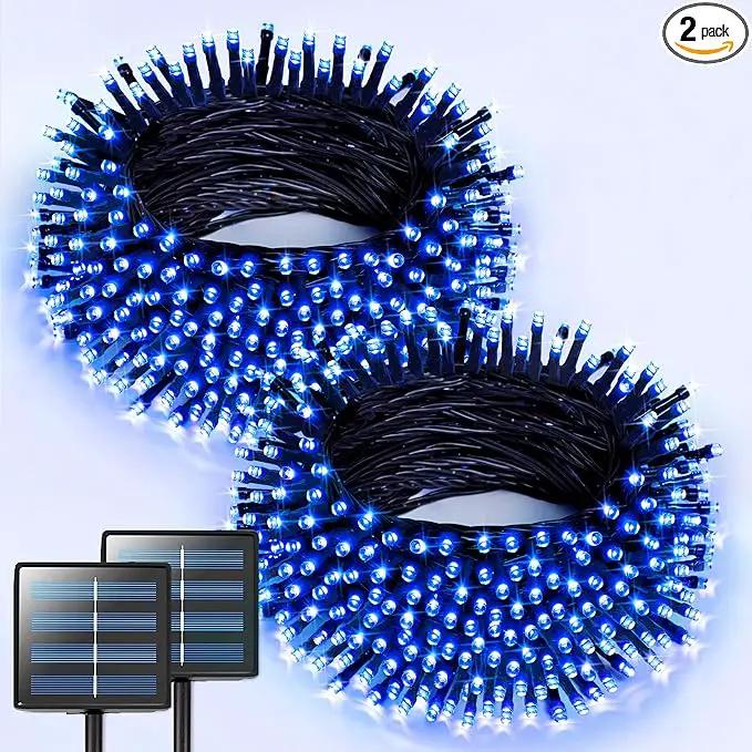JMEXSUSS 2 Pack Blue Solar Christmas Lights, Total 400 LED 151FT Solar String Lights Outdoor Waterproof, 8 Modes Blue Christmas String Light for Outside Garden Party Patio Tree Decorations by GreenHaven Gardens