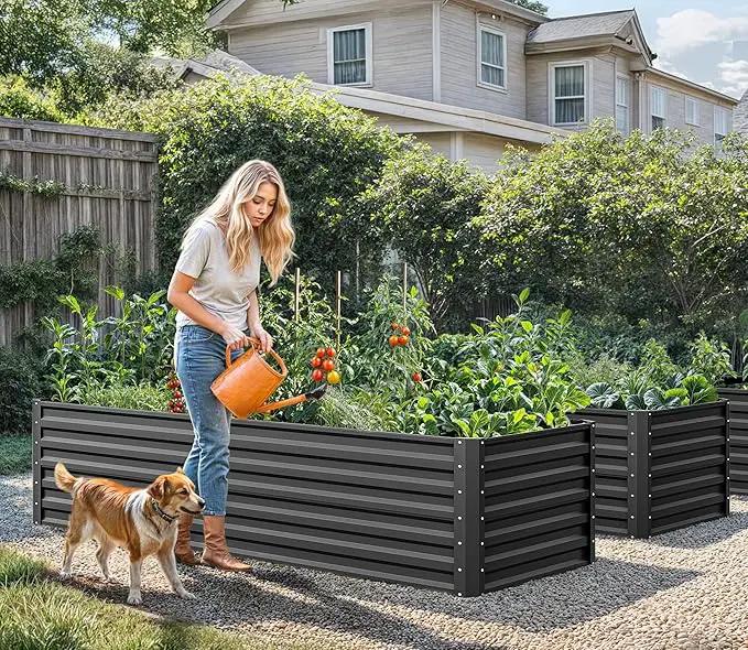 YITAHOME 72x36x24 in Galvanized Raised Garden Bed Kit, Large Metal Planter Box with Gloves & Support Rod, Outdoor Flower Bed for Plants Vegetables, Black by GreenHaven Gardens
