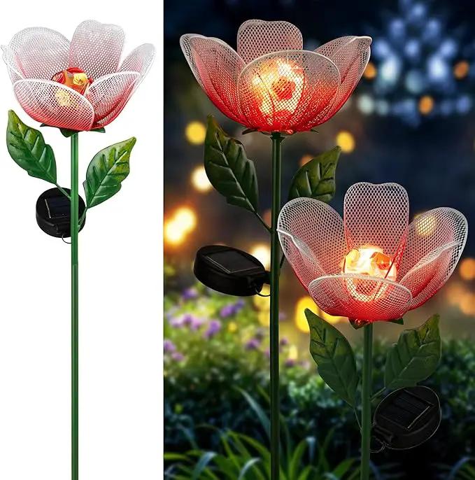 Solar Lights Outdoor Garden, 2 Pack Solar Powered Metal Flowers LED Breathing Light Waterproof,Solar Flowers for Outside Patio Lamp,Garden Gifts for Women,Landscape Lighting,Yard Pathway Decor by GreenHaven Gardens