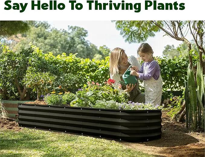 Galvanized Raised Garden Beds Outdoor // 8×2×1 ft Planter Raised Beds for Gardening, Vegetables, Flowers // Large Metal Garden Box (Black) // Patented Tool-Free Design by GreenHaven Gardens