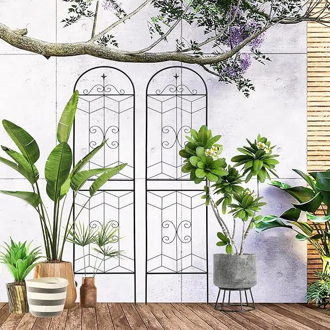 Metal Garden Trellis Rustproof Trellis for Climbing Plants Outdoor Flower Support (Black-2 Pack, 86.7"x19.7") by GreenHaven Gardens