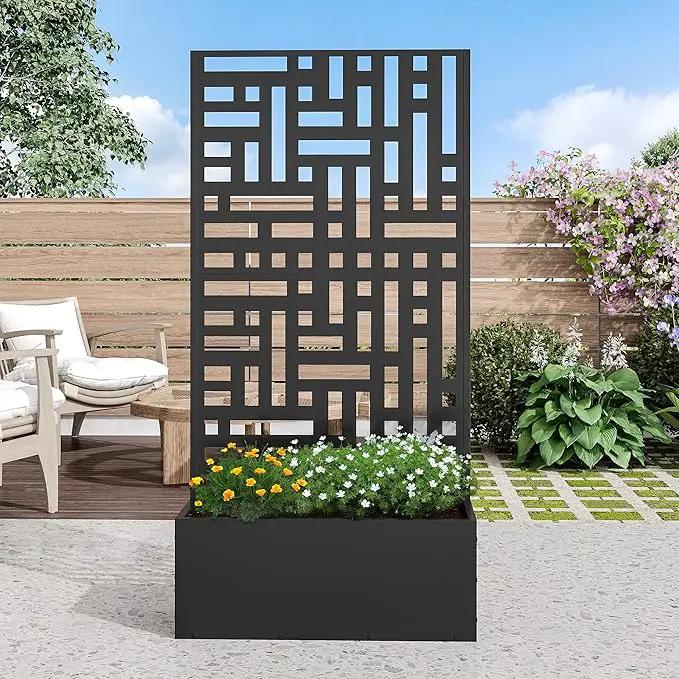 Casaphoria Metal Raised Garden Bed with Trellis and Wheels, 59"x30"x12" Planter Box for Climbing Plants, Vegetables & Vines, Features Drainage Holes and Privacy Screen (Black-Helen) by GreenHaven Gardens