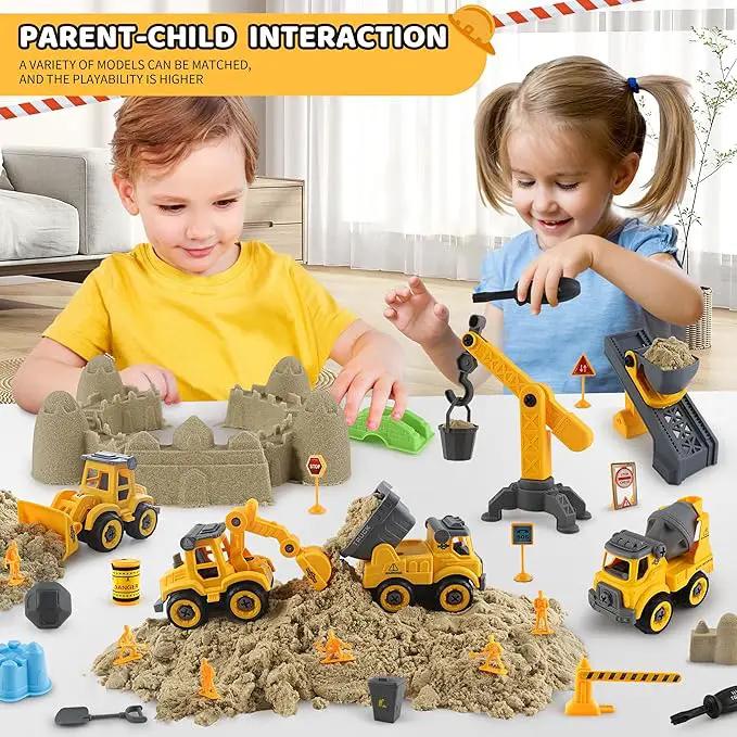 Asoxt 43-Piece Construction Sensory Playset – 2 lbs Play Sand, 4 DIY Trucks, Crane & Road Signs – Creative Sandbox Toy for Kids Ages 3+ by GreenHaven Gardens