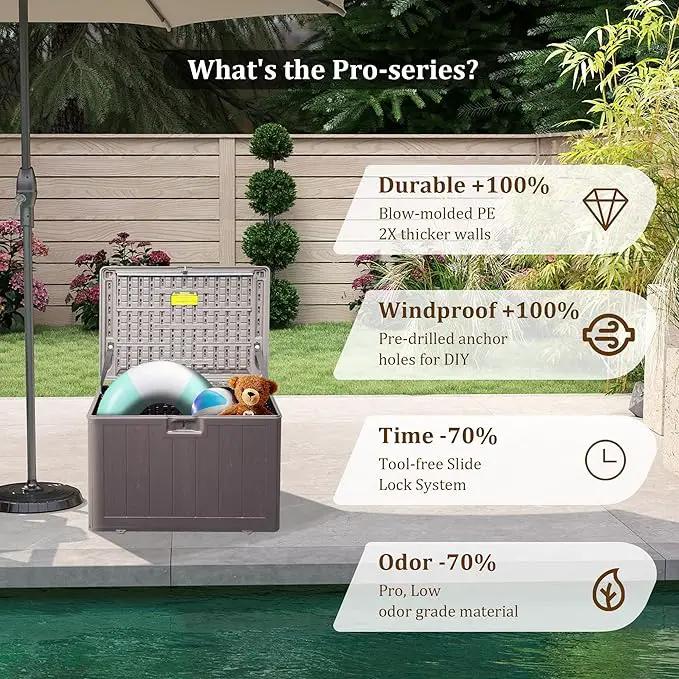 33 Gallon Pro Waterproof Outdoor Storage Bin Resin Deck Box for Patio, Poolside, and Garden, Lockable & UV-Resistant, Ideal for Small Spaces, Brown by GreenHaven Gardens