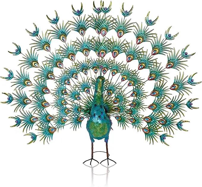 Alpine Corporation HEH376 Jumbo Sized Iron Majestic Peacock Decor, Elegant Garden & Patio Bird Statue, 55" H, Green by GreenHaven Gardens