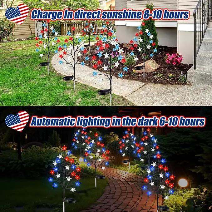 6 Pcs Solar 4th of July Decorations Outdoor Lights 8 Modes Star Stake Lights Waterproof Solar Patriotic Decorations Lights for July 4th Memorial Day Garden Yard Pathway by GreenHaven Gardens