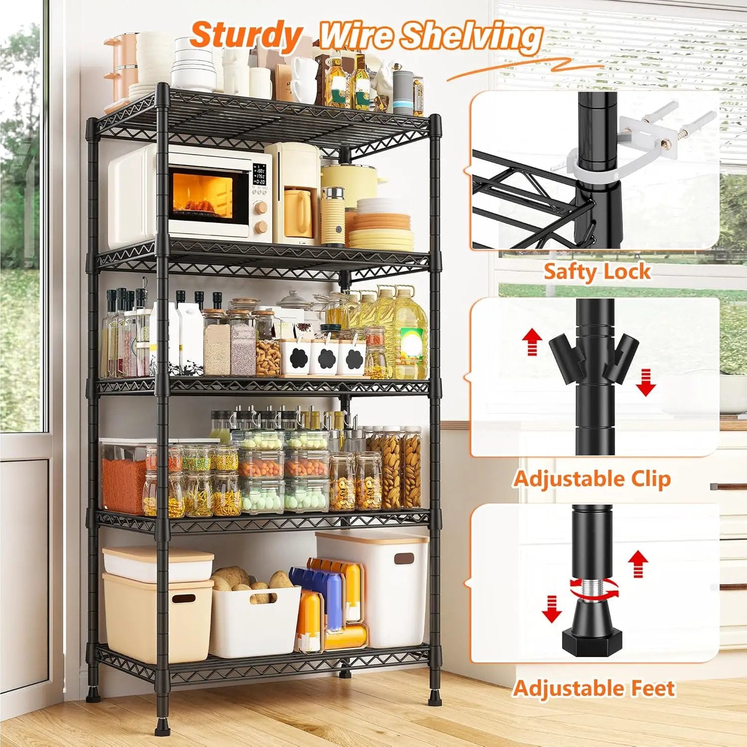 REIBII Metal Shelving 5 Tier Wire Sturdy Storage Shelves Adjustable Steel Organizer Wire Rack for Kitchen Laundry Room Commercial School Storage Room Black 63“Hx 21.65“L x 11.8”D by GreenHaven Gardens