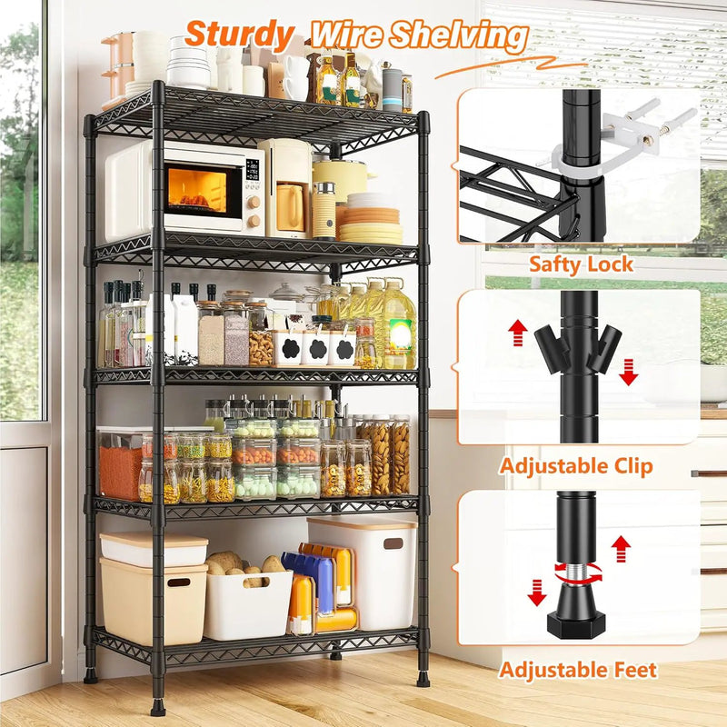 REIBII Metal Shelving 5 Tier Wire Sturdy Storage Shelves Adjustable Steel Organizer Wire Rack for Kitchen Laundry Room Commercial School Storage Room Black 63“Hx 21.65“L x 11.8”D by GreenHaven Gardens