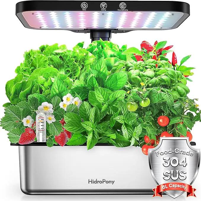 Stainless Steel Hydroponics Growing System kit Indoor Garden: 15 Pods Herb Garden with 24W Full Spectrum Grow Light, Hydroponic Gardening System with Silent Pump, Planting Height Up to 19.7" by GreenHaven Gardens
