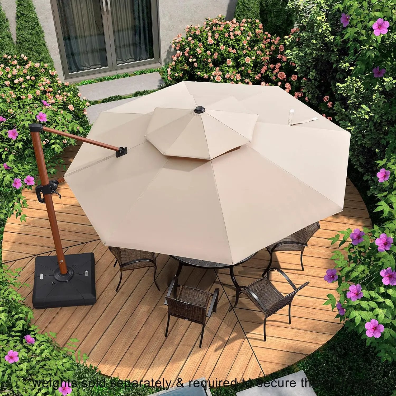 PURPLE LEAF 11ft Patio Umbrella Outdoor Round Umbrellas Large Cantilever Umbrella Windproof Offset Umbrellas Heavy Duty Sun Umbrella for Garden Deck Pool Patio, Beige by GreenHaven Gardens