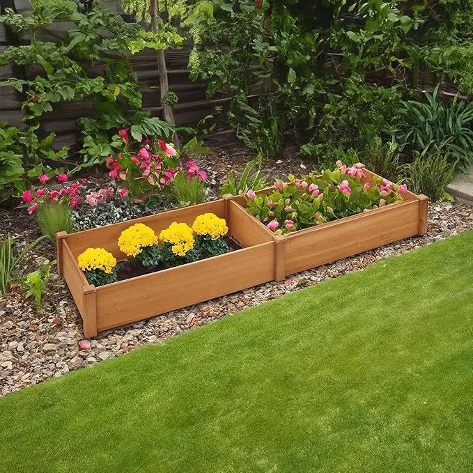 Casafield Outdoor Raised Garden Bed - Wooden Planter Box for Vegetables, Grass, Lawn, and Yard - 96 x 28 x 10, Natural by GreenHaven Gardens