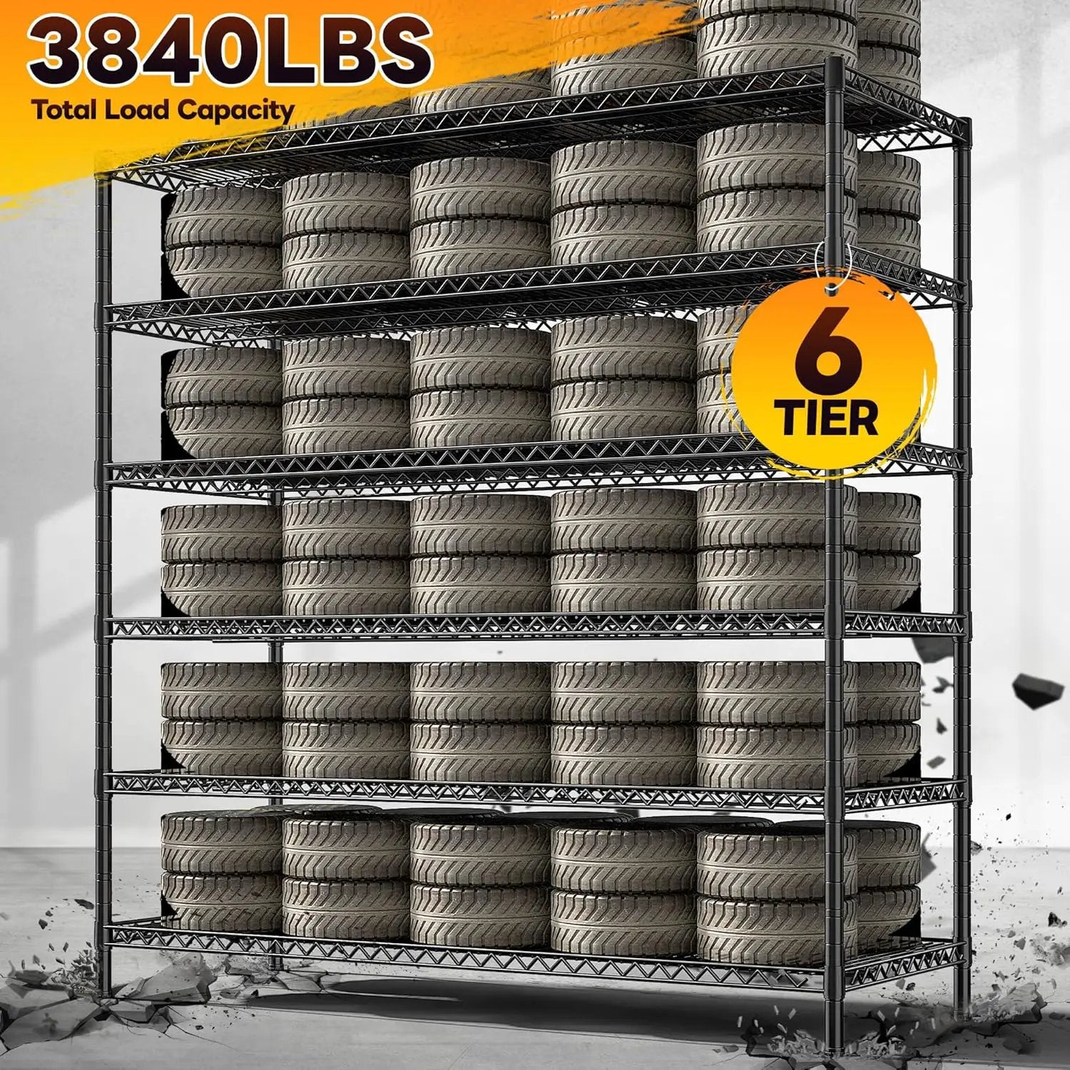 REIBII 83"H Storage Shelves 3840LBS Metal Shelving Unit Garage Shelving Heavy Duty 6 Tier Commercial Adjustable Wire Shelving for Storage Rack for Pantry, Garage, Kitchen, 83"H x 55.5"W x 18"D, 2PCS by GreenHaven Gardens
