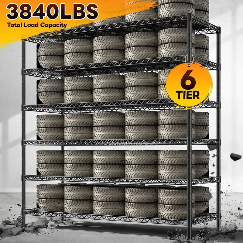 REIBII 83" H Storage Shelves 3840LBS Metal Shelving Unit 6 Tier Wire Shelving Commercial Adjustable Garage Shelving Heavy Duty for Storage Rack for Pantry, Garage, Kitchen, 83" H x 55.5" W x 18" D by GreenHaven Gardens