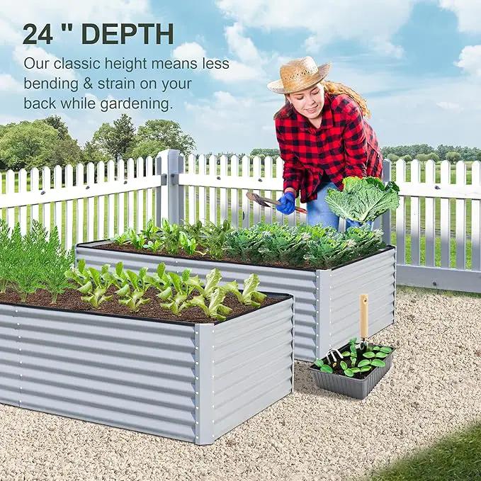 Domi Raised Garden Beds Outdoor, 8x4x2ft Thickening Tall Metal Rectangular Deep Root Box Planter for Vegetables, Flowers, Herbs, and Succulents 2" Deep w/ 456 Gallon Capacity - Silvery by GreenHaven Gardens