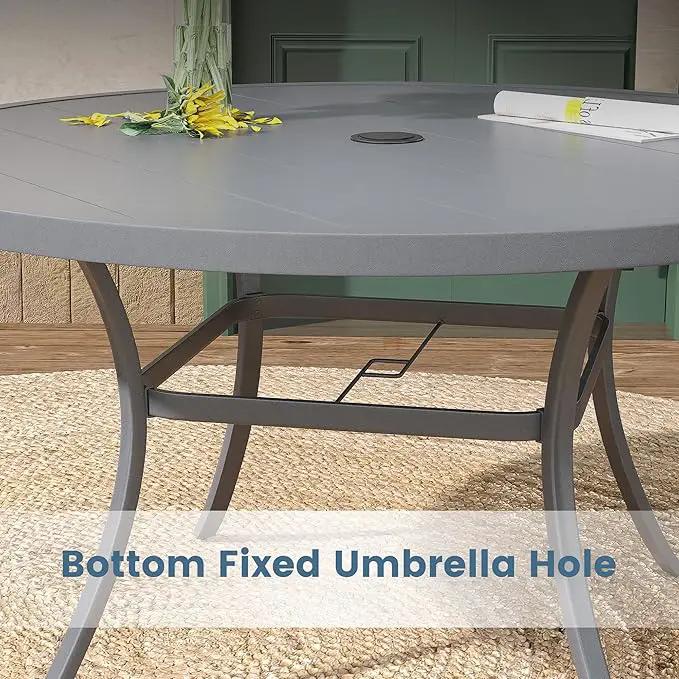 DIFY 50" Round Outdoor Patio Dining Table for 6, Metal Patio Table with 1.57" Adjustable Umbrella Hole, All-Weather Dining Furniture Table for Backyard Lawn Garden, Grey by GreenHaven Gardens