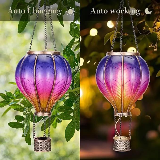 TERESA'S COLLECTIONS Hot Air Balloon Solar Lantern for Garden Decor ,Flickering Flame Hanging Solar Light for Outdoor ,Purple & Pink Plastic Lamp for Yard Tree Gift for Mom by GreenHaven Gardens