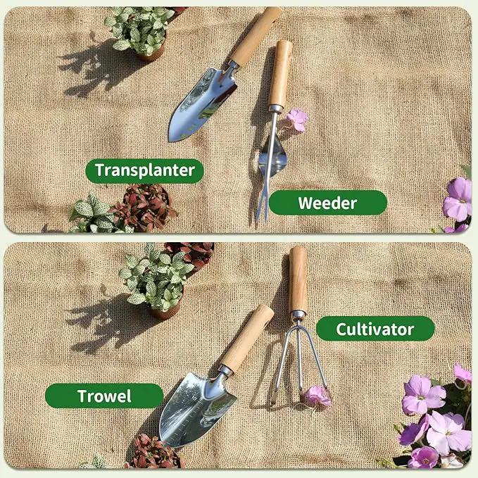 Garden Tool Set,10 Piece Garden Kit,Heavy Duty Stainless Steel Gardening Hand Tools with Durable Storage Tote,Rust-Proof Garden Tools,Gardening Gifts for Women Men Pink Floral Pattern Design by GreenHaven Gardens