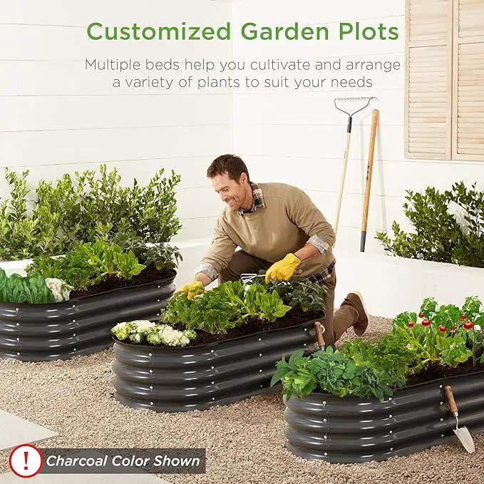 Best Choice Products 4x2x1ft Outdoor Metal Raised Garden Bed, Oval Deep Root Planter Box for Vegetables, Flowers, Herbs, and Succulents w/ 51 Gallon Capacity, Rubber Edge Guard - Taupe by GreenHaven Gardens
