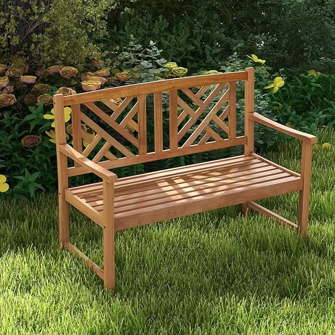 Giantex Outdoor Wooden Garden Bench - 2-Person Acacia Wood Loveseat with Armrests, Backrest, 800lbs Capacity, Patio Park Bench for Backyard, Front Porch Bench (Non-Foldable) by GreenHaven Gardens