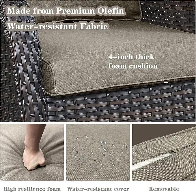 Outdoor Swivel Rcoker Patio Chairs - Outdoor Swivel Patio Chairs Set of 2 Wicker Chair Patio Furniture Sets with Covered Cushion for Porch Deck Balcony Garden, Gray by GreenHaven Gardens