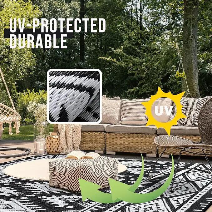 OLANLY Outdoor Rug Waterproof 8x10 ft, Reversible Outdoor Plastic Straw Rug, Boho Patio Rug, Indoor Outdoor Carpet, RV Mat Outside for Patio, Camp, Picnic, Balcony, Deck, Backyard, Black & White by GreenHaven Gardens