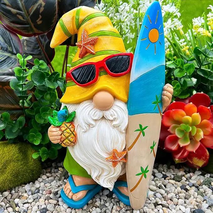 Mood Lab Garden Gnome - Surfer Gnome Figurine - 9.1 Inch Tall Funny Lawn Statue - for Outdoor & House Decor by GreenHaven Gardens